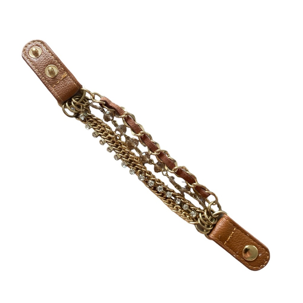 Layered brown rhinestones chain gold women’s Bracelet